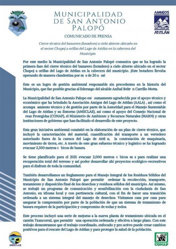 “Un logro ejemplar y de impacto positivo para el lago de Atitlán”.